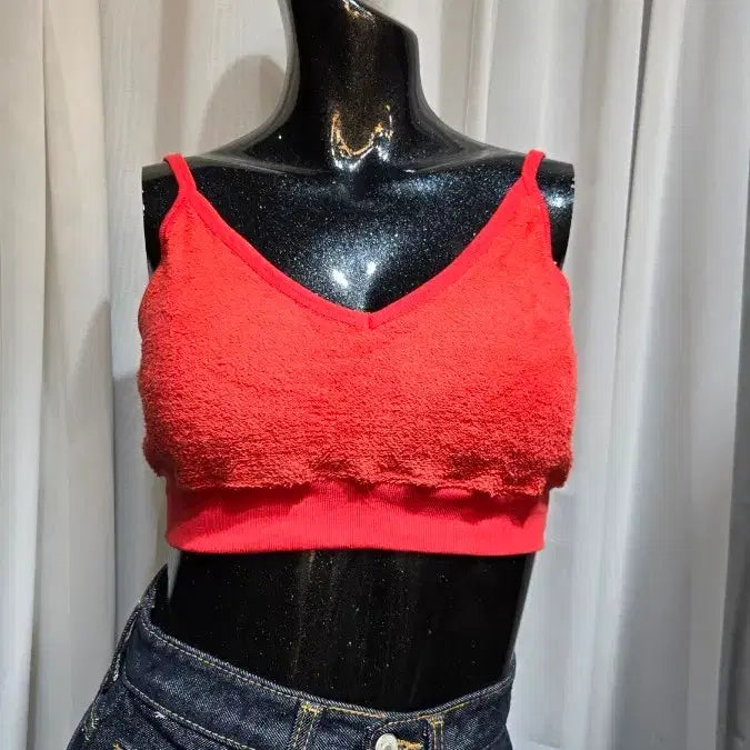 [BUNJANG] Red Towel Crop Bra Top / 캡내장 레드 타월  크롭 브라탑