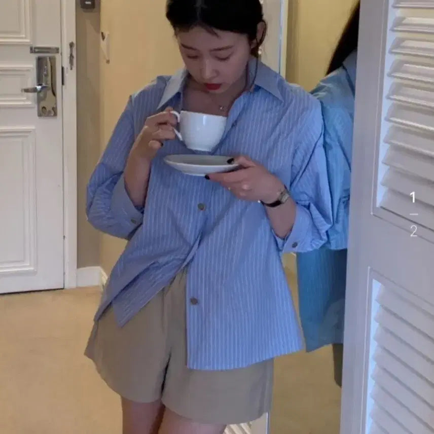 [BUNJANG] Magnet Stripe 7-part Shirt / 마그넷 스트라이프 7 부 셔츠
