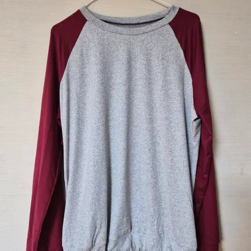 [BUNJANG] Color Block Long Sleeve T-Shirt / 회색/와인색 롱슬리브 티셔츠