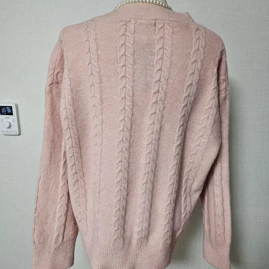 [BUNJANG] Polo Pink V-Neck Cable Knit Sweater / (새제품) 폴로 자수 핑크 V넥 케이블 니트
