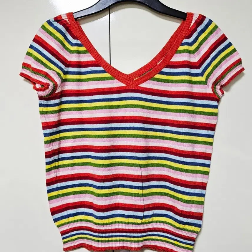 [BUNJANG] Benetton Stripe Short Sleeve Knit Top / 베네통 스트라이프 반팔 니트