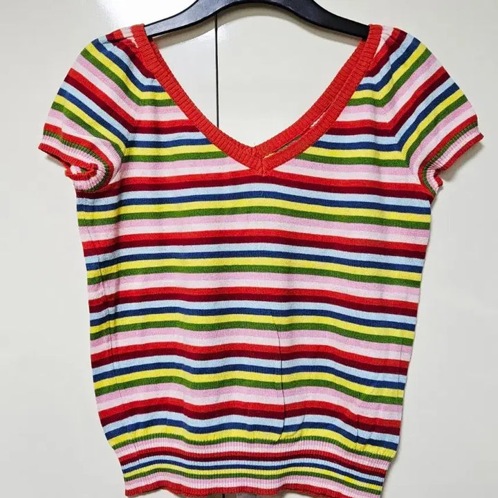 [BUNJANG] Benetton Stripe Short Sleeve Knit Top / 베네통 스트라이프 반팔 니트