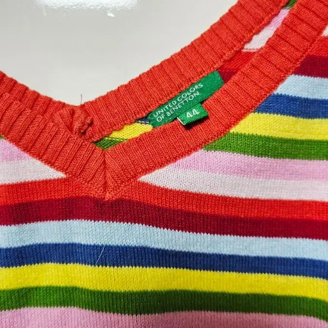 [BUNJANG] Benetton Stripe Short Sleeve Knit Top / 베네통 스트라이프 반팔 니트