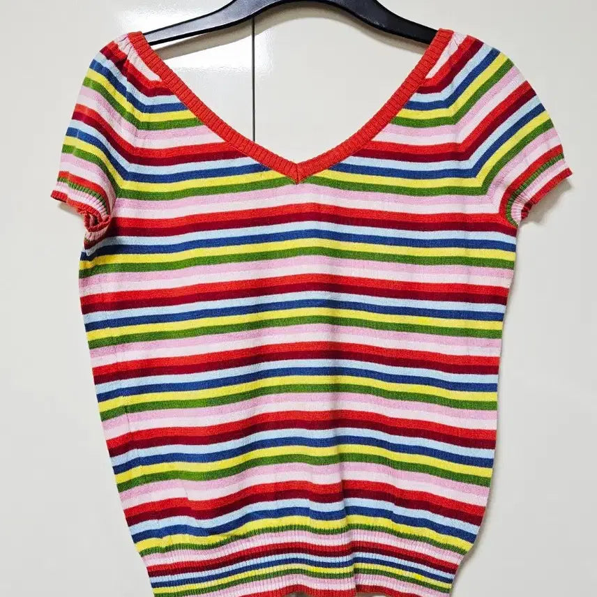 [BUNJANG] Benetton Stripe Short Sleeve Knit Top / 베네통 스트라이프 반팔 니트