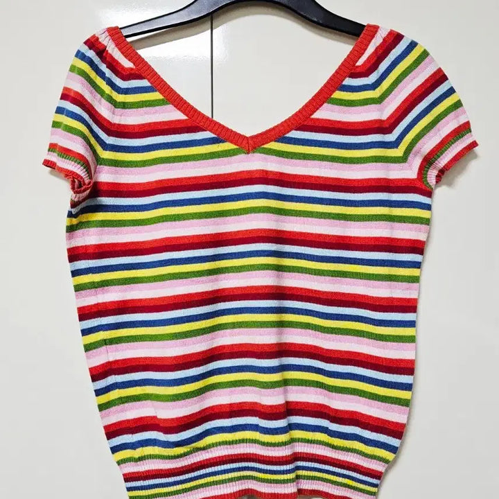 [BUNJANG] Benetton Stripe Short Sleeve Knit Top / 베네통 스트라이프 반팔 니트