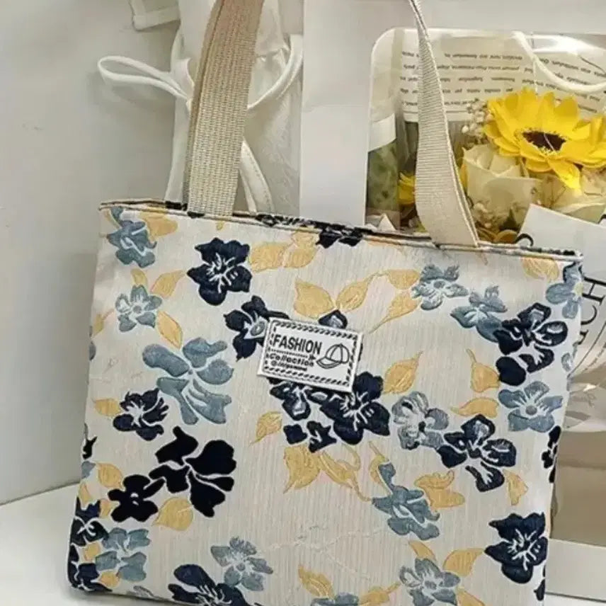 [BUNJANG] Floral Pattern Tote Bag / 플라워 패턴 에코백 / 블루숄더백(새상품)