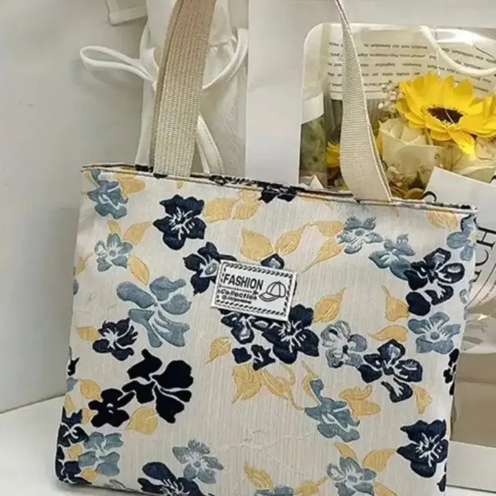 [BUNJANG] Floral Pattern Tote Bag / 플라워 패턴 에코백 / 블루숄더백(새상품)