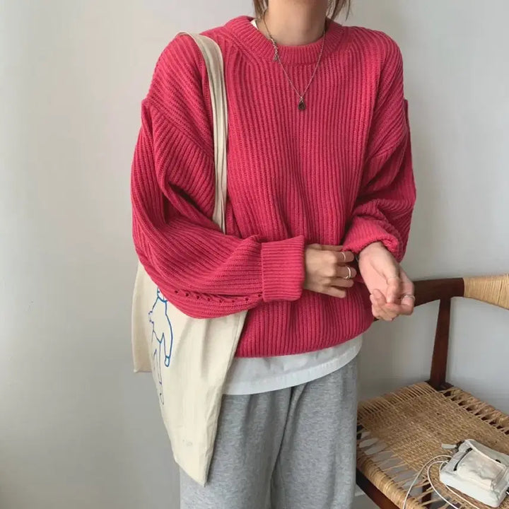 [BUNJANG] Ablly Loose Fit Pink Knit Sweater / 에이블리 루즈핏 핑크 니트 스웨터