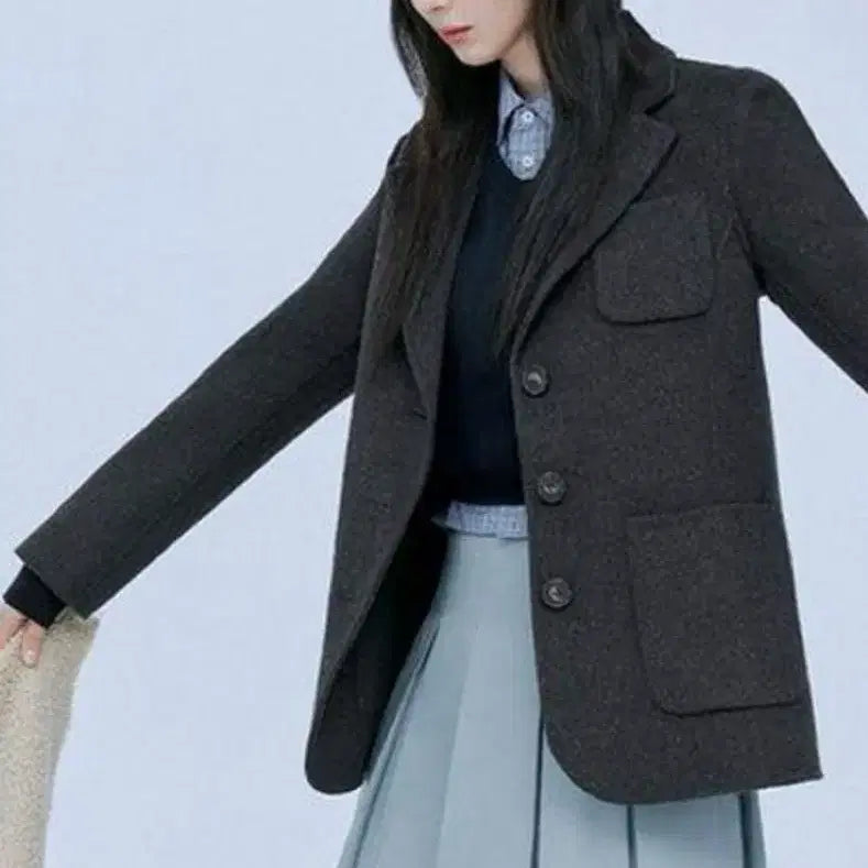 [BUNJANG] Handmade Charcoal Wool Short Coat / 핸드메이드 코트 숏코트 핸드메이드 울 자켓 챠콜 오버핏자켓