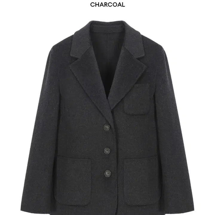 [BUNJANG] Handmade Charcoal Wool Short Coat / 핸드메이드 코트 숏코트 핸드메이드 울 자켓 챠콜 오버핏자켓