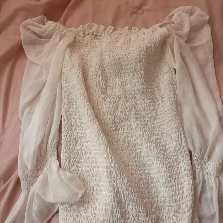 [BUNJANG] White Smoke Banding Mini Dress / 화이트 스모크 밴딩 미니 원피스
