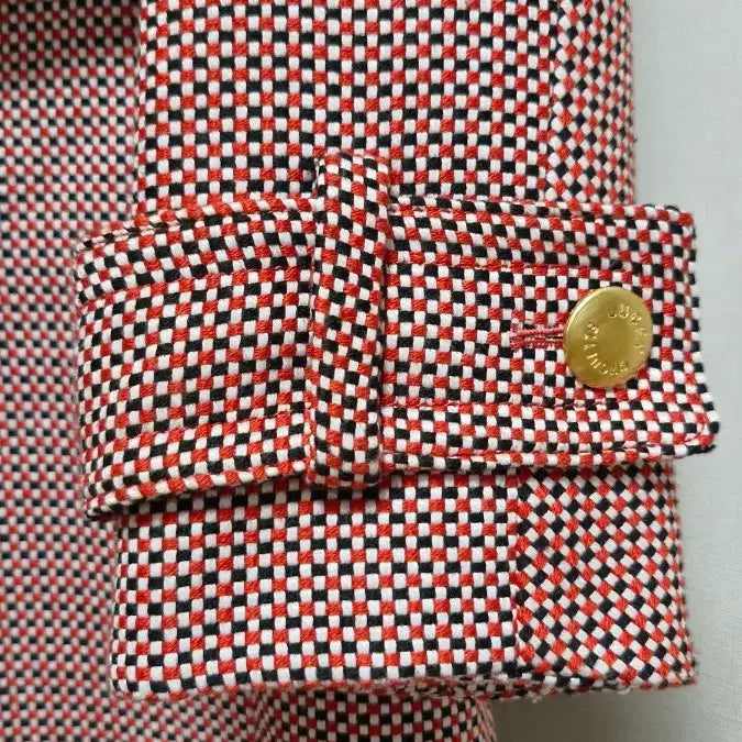 [BUNJANG] Lucky Chouette Red Check Double Tweed Coat / 럭키슈에뜨 (36) 로고버튼 레드 체크 더블 트위드코트