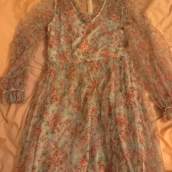 [BUNJANG] Floral Chiffon Long Dress / 플라워 쉬폰 롱 원피스
