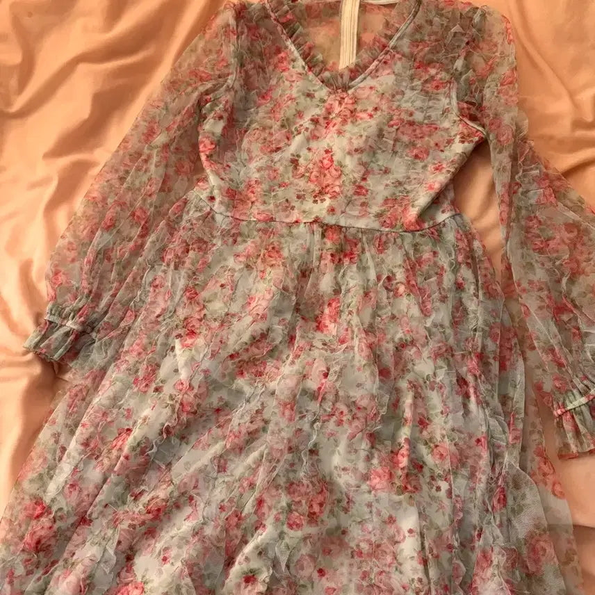 [BUNJANG] Floral Chiffon Long Dress / 플라워 쉬폰 롱 원피스