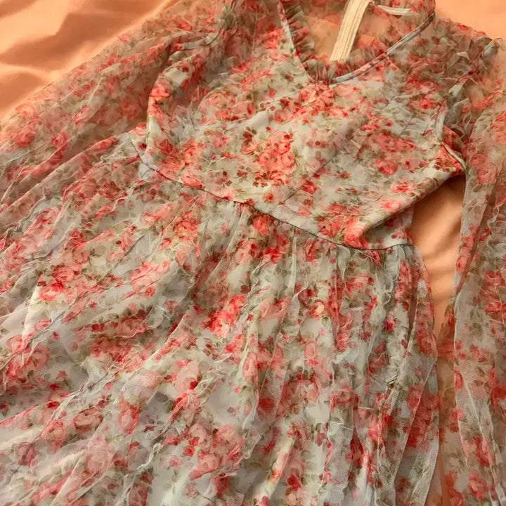 [BUNJANG] Floral Chiffon Long Dress / 플라워 쉬폰 롱 원피스