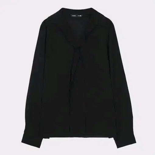 [BUNJANG] MIXXO V-Neck Collar Blouse - Black (Size S) / 미쏘 프런트 V 넥 카라 블라우스 블랙 S