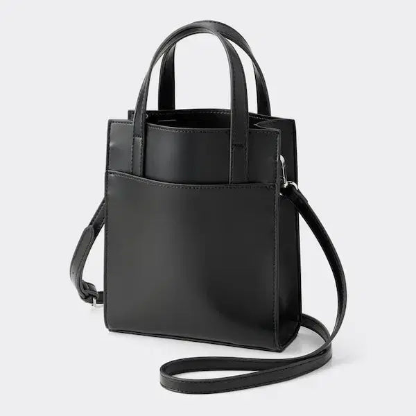 [BUNJANG] Synthetic Leather 3-Way Black Mini Bag / GU 합성 피혁 숄더백 토트백 크로스백 3way백 블랙미니백