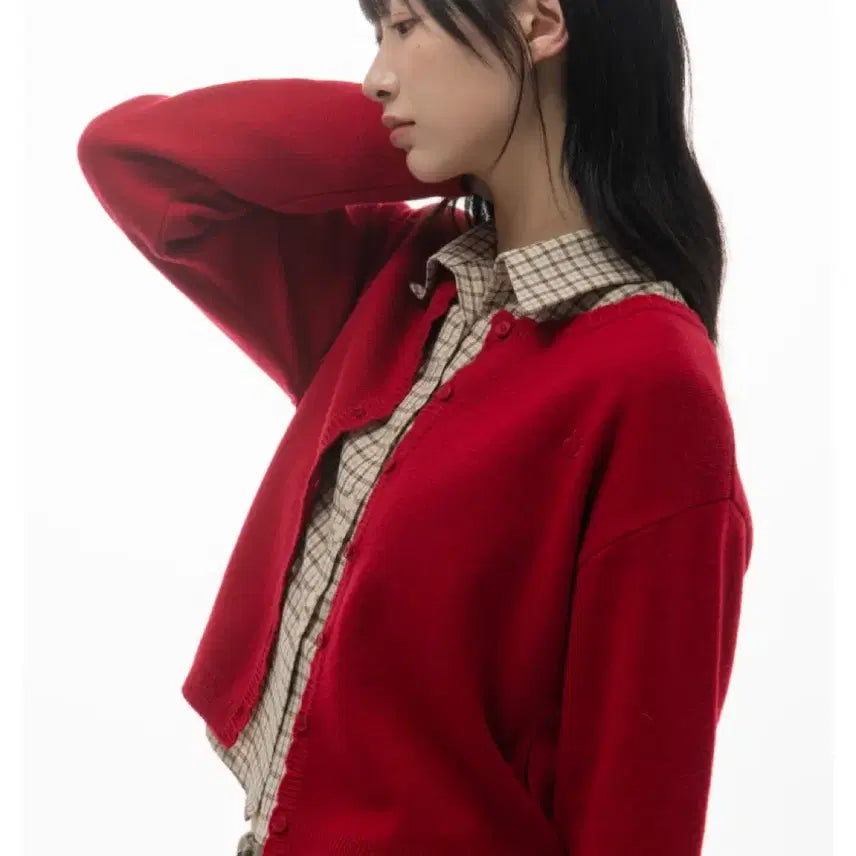 [BUNJANG] Ponyz Cozy Wave Cardigan Red / 포니즈 코지 웨이브 가디건 레드