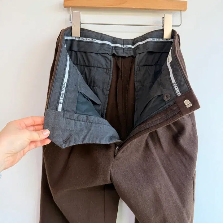 [BUNJANG] Balenciaga Wool Wide Slacks / 올드스쿨 발렌시아가 모직 브라운 핀턱 와이드 슬랙스 27