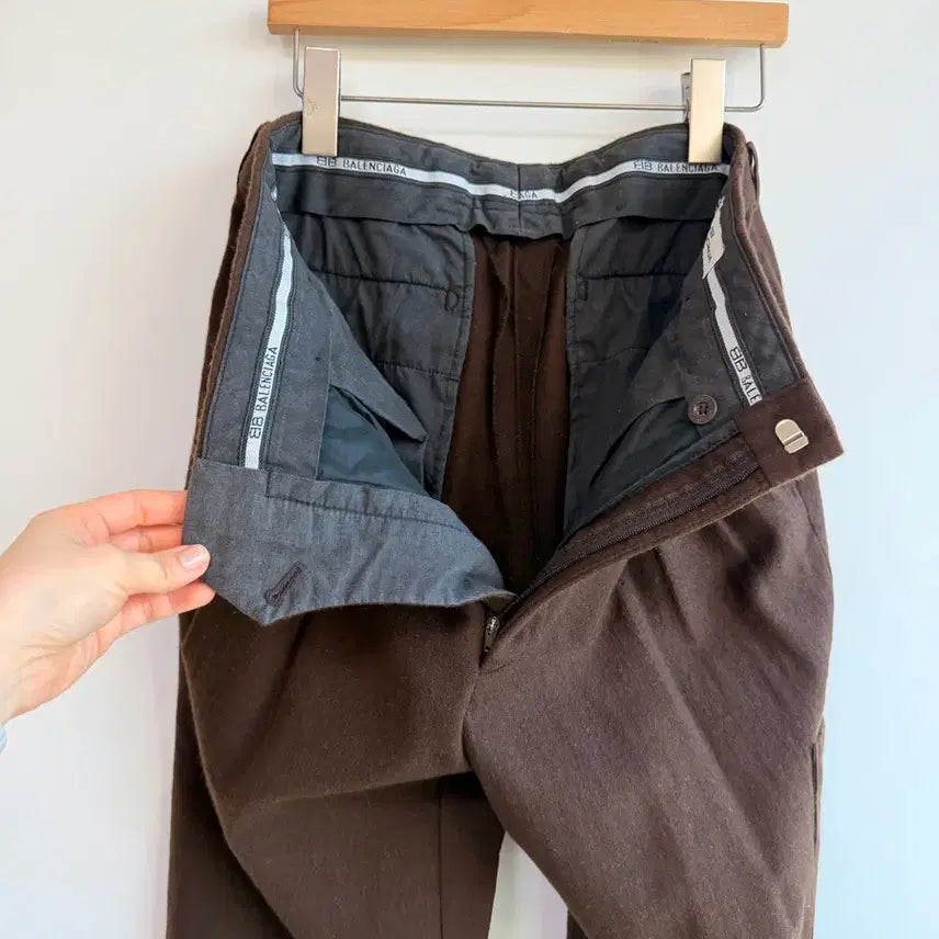 [BUNJANG] Balenciaga Wool Wide Slacks / 올드스쿨 발렌시아가 모직 브라운 핀턱 와이드 슬랙스 27