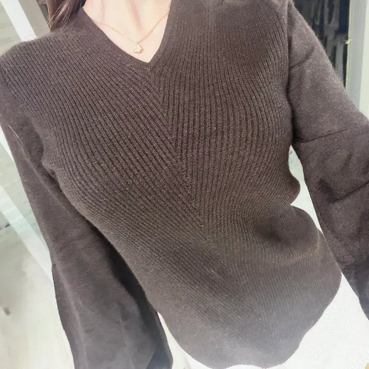 [BUNJANG] Hermès V-Neck Knit Sweater Brown / 급처 정품 에르메스 브이넥 니트 브라운