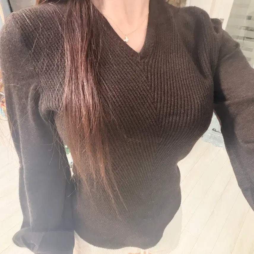 [BUNJANG] Hermès V-Neck Knit Sweater Brown / 급처 정품 에르메스 브이넥 니트 브라운