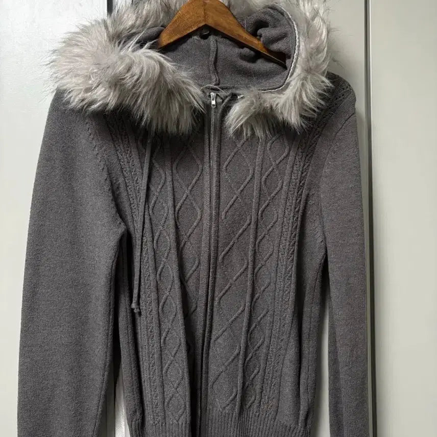 [BUNJANG] Y2k Knit Zip-up Fur Jacket / Y2k 니트집업 퍼 자켓
