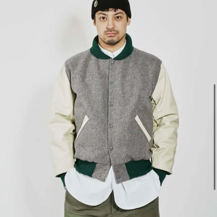 [BUNJANG] Engineered Garments Albion Wool Melton Varsity Jacket - Gray / 엔지니어 가먼츠 알비온 별주 울 멜튼 바시티 자켓 그레이