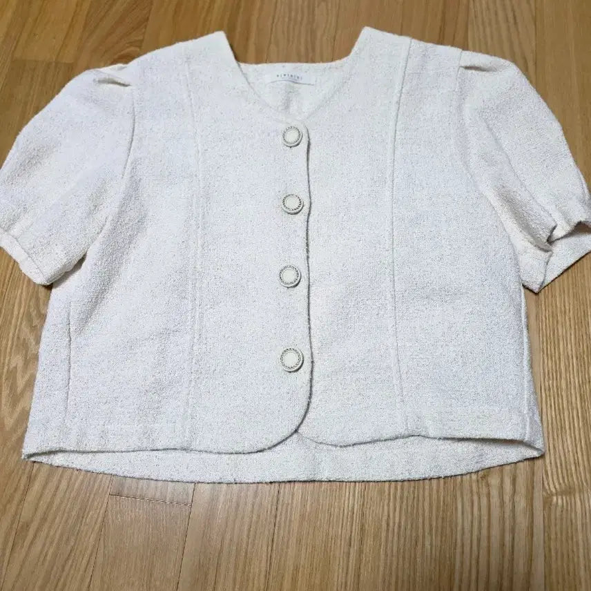 [BUNJANG] Tweed Short Sleeve Jacket - Ivory / 트위드 반팔 자켓 아이보리