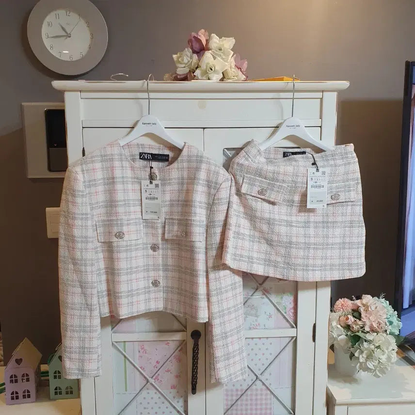 [BUNJANG] ZARA Pink Tweed Set Jacket and Skirt / 자라 핑크 트위드 셋업 (자켓+스커트)/55 새상품