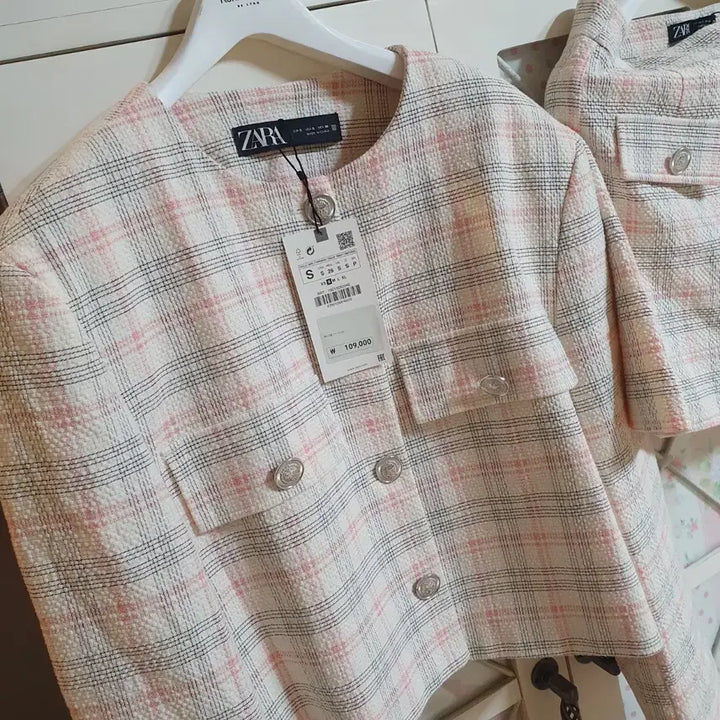[BUNJANG] ZARA Pink Tweed Set Jacket and Skirt / 자라 핑크 트위드 셋업 (자켓+스커트)/55 새상품
