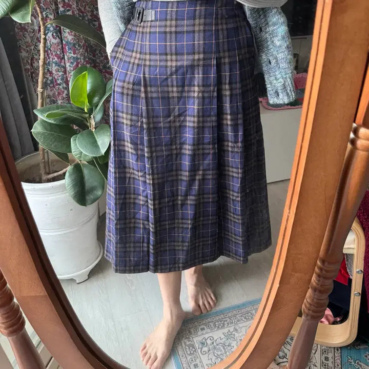 [BUNJANG] GU Plaid Pleated Skirt / 체크 플리츠 스커트 블루 브라운 GU