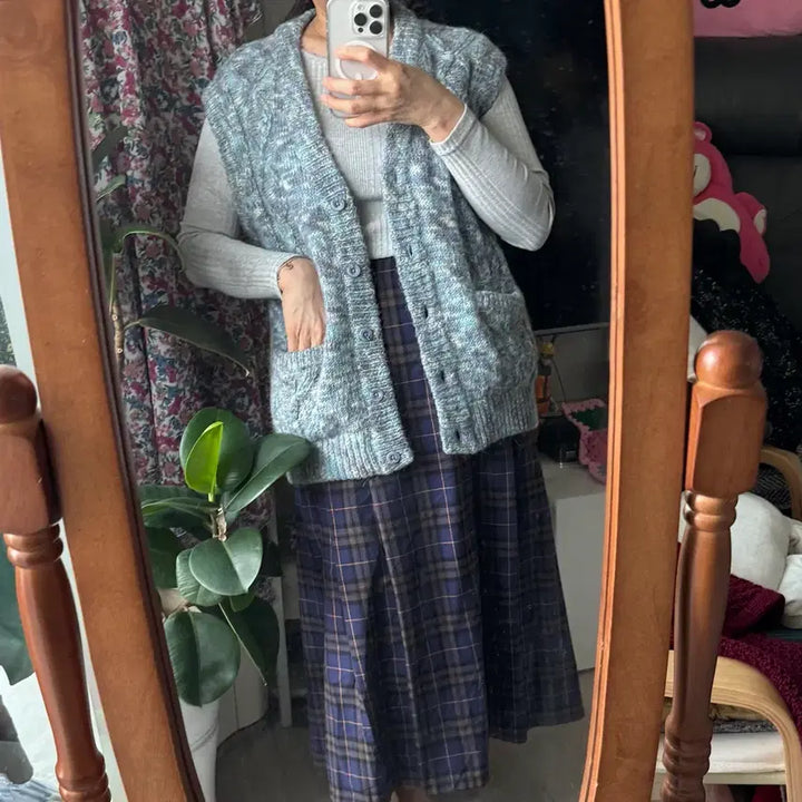 [BUNJANG] GU Plaid Pleated Skirt / 체크 플리츠 스커트 블루 브라운 GU
