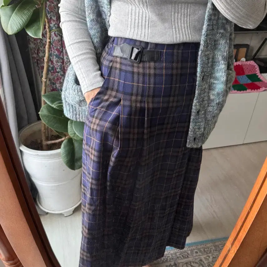 [BUNJANG] GU Plaid Pleated Skirt / 체크 플리츠 스커트 블루 브라운 GU