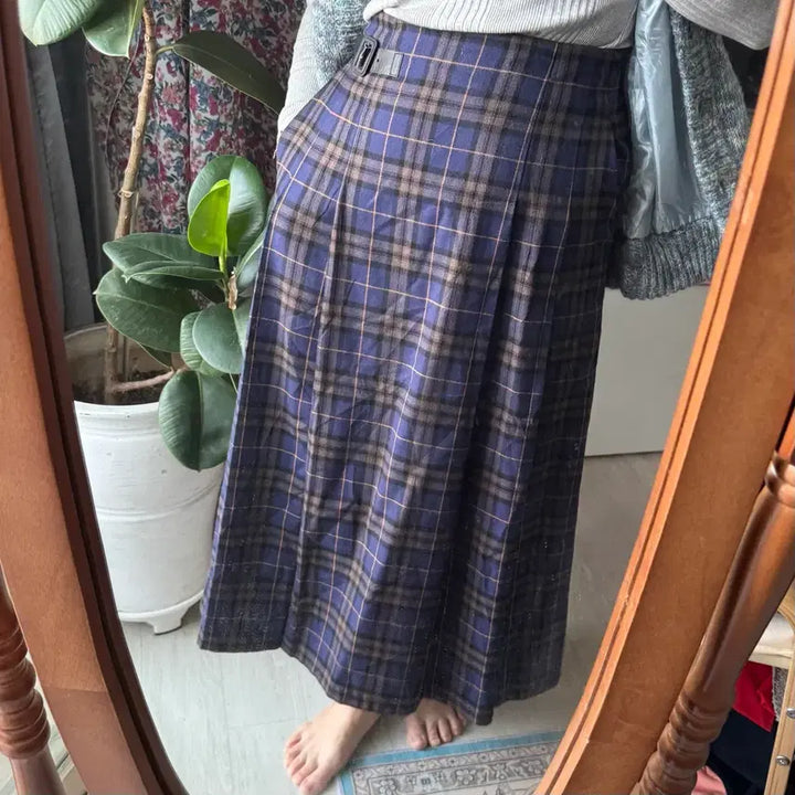 [BUNJANG] GU Plaid Pleated Skirt / 체크 플리츠 스커트 블루 브라운 GU