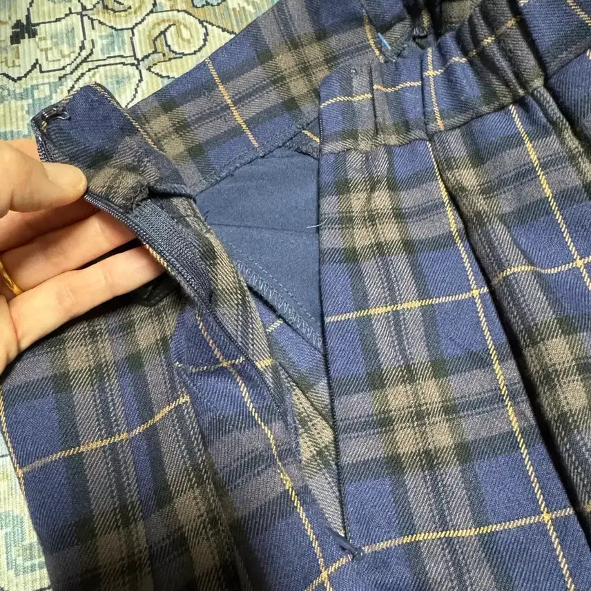 [BUNJANG] GU Plaid Pleated Skirt / 체크 플리츠 스커트 블루 브라운 GU