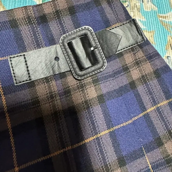 [BUNJANG] GU Plaid Pleated Skirt / 체크 플리츠 스커트 블루 브라운 GU