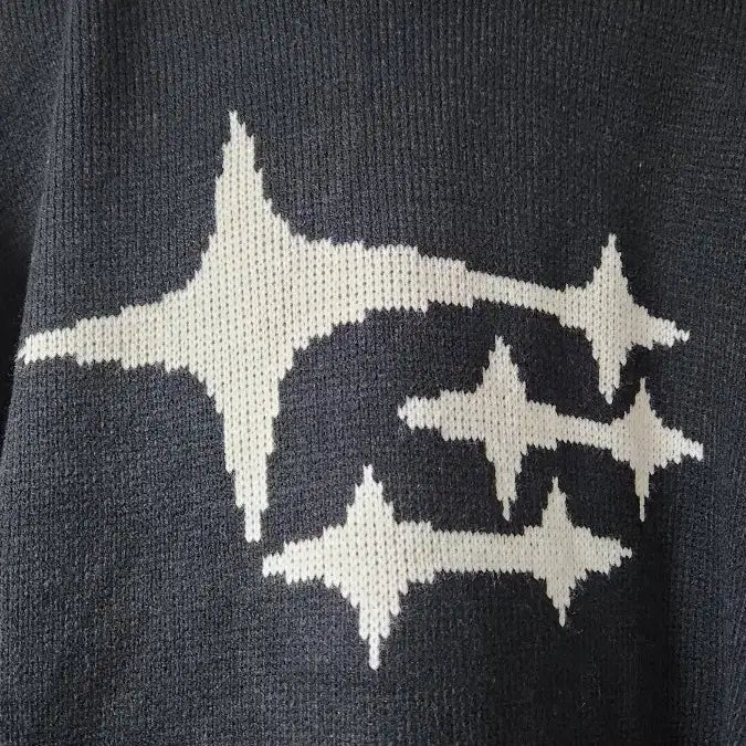 [BUNJANG] Unisex Star Pattern Knit Hoodie - Black / 남녀공용 별 패턴 니트 후드티 블랙 새상품