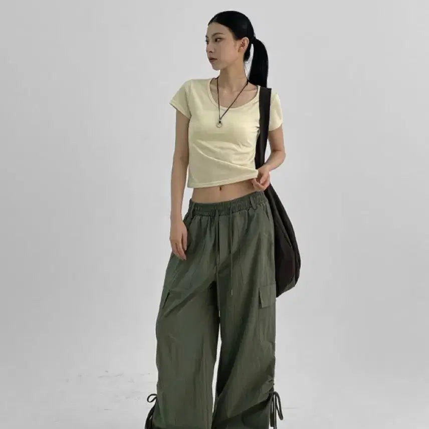 [BUNJANG] Blackup Elta Shirring Two-Way Cargo Pants - Khaki - Unisex / 블랙업 엘타 셔링 투웨이 카고팬츠 카키 유니섹스