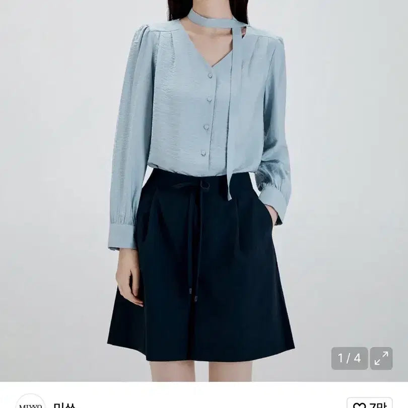 [BUNJANG] Mixxo Hyunji V-Neck Tie Blouse - Blue (Size S) / (새상품) 환승연애 현지 미쏘 블라우스 v넥 타이 블라우스 블루 S