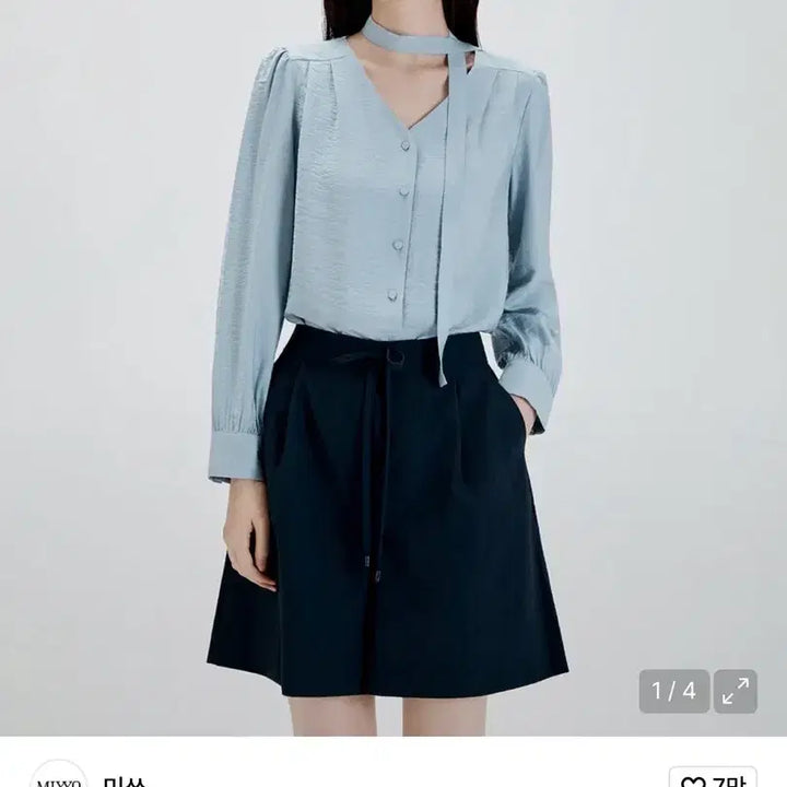 [BUNJANG] Mixxo Hyunji V-Neck Tie Blouse - Blue (Size S) / (새상품) 환승연애 현지 미쏘 블라우스 v넥 타이 블라우스 블루 S
