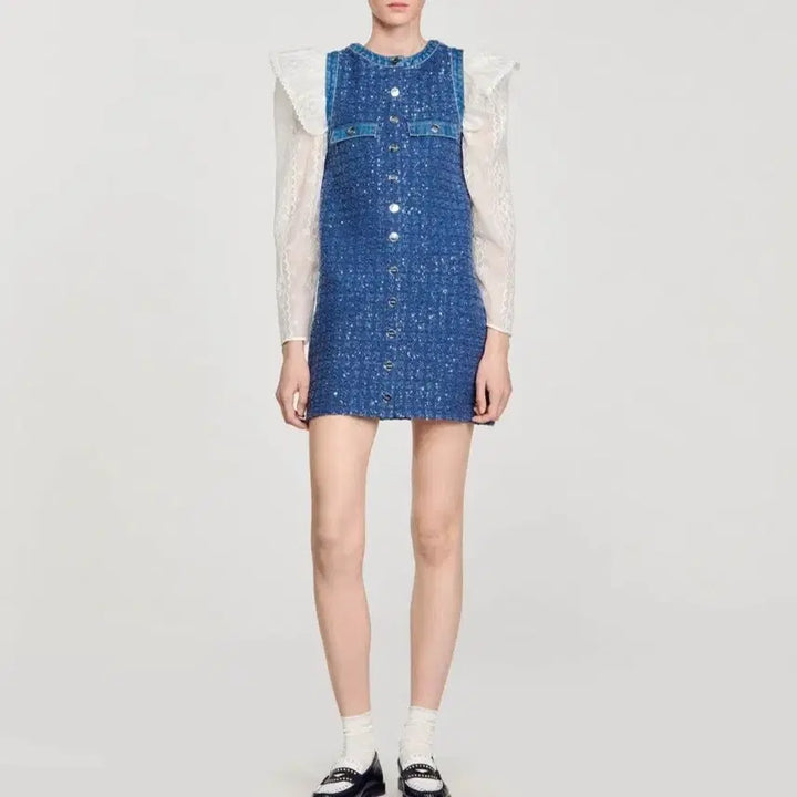 [BUNJANG] Sandro Denim Tweed Dress / 산드로 데님 트위드 원피스