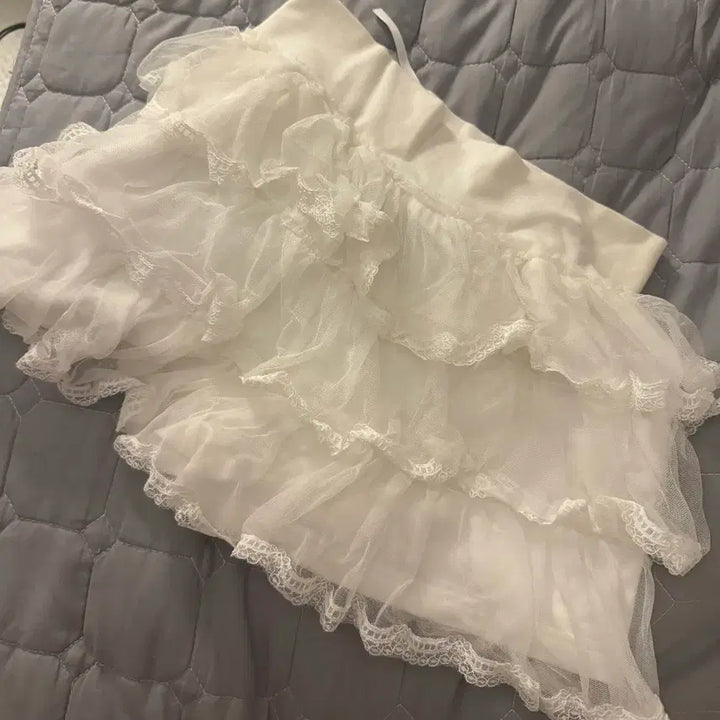 [BUNJANG] Dry Rose Tulle Skirt Pants - White / 실사o)드라이로즈 튜튜 스커트팬츠 화이트