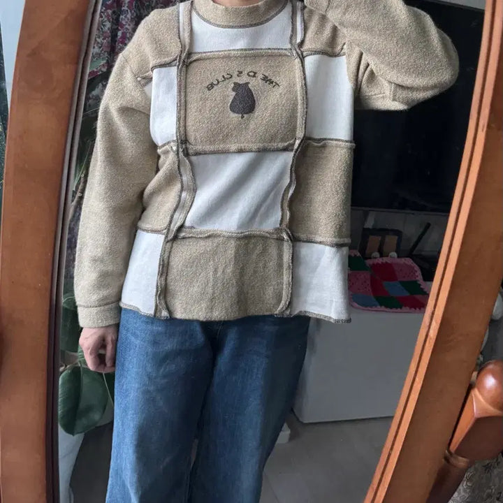 [BUNJANG] Vintage Patchwork Cat Print T-Shirt / 빈티지 패치워크 고양이 프린트 티셔츠 넘 귀여워요