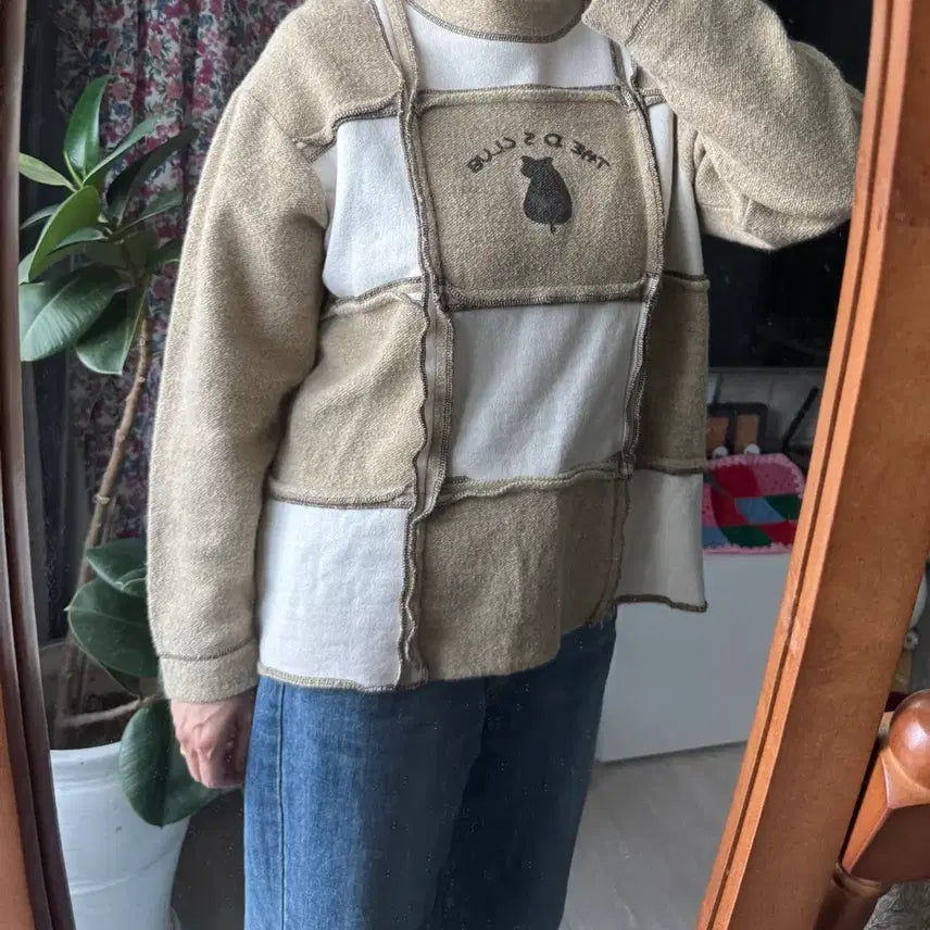 [BUNJANG] Vintage Patchwork Cat Print T-Shirt / 빈티지 패치워크 고양이 프린트 티셔츠 넘 귀여워요