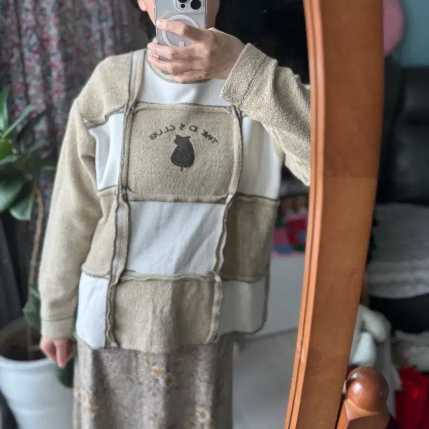 [BUNJANG] Vintage Patchwork Cat Print T-Shirt / 빈티지 패치워크 고양이 프린트 티셔츠 넘 귀여워요