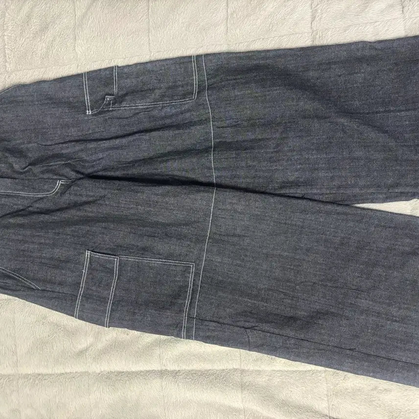 [BUNJANG] Denim Wide Pants with Stitch Detail / 데님 와이드 팬츠 스티치 포인트