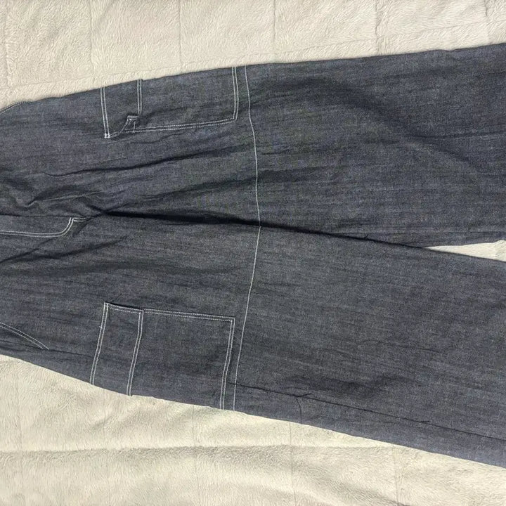 [BUNJANG] Denim Wide Pants with Stitch Detail / 데님 와이드 팬츠 스티치 포인트