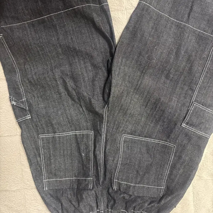 [BUNJANG] Denim Wide Pants with Stitch Detail / 데님 와이드 팬츠 스티치 포인트