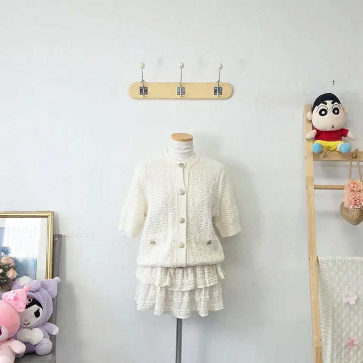 [BUNJANG] MOANI Ivory Tweed Cardigan / 빈티지 만원샵 MOANI 아이보리 반팔 트위드 가디건